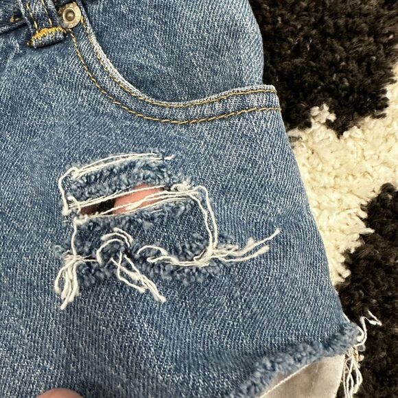 Girls Size 7 Blue Jean Cut Off Denim Shorts Distressed Ripped Pocket - Picture 6 of 10